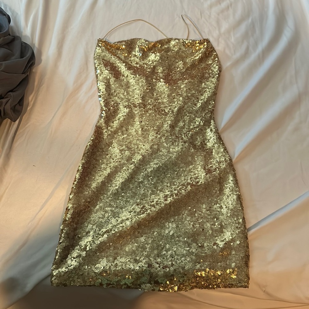 Gold Sequin Homecoming Dress
